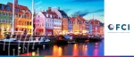 FCI 10th European Factoring Summit banner featuring historic waterfront architecture and boats in Copenhagen, Denmark.