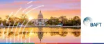 Sunset view of the United States Capitol building and its reflection in the Capitol Reflecting Pool in Washington, D.C., for the BAFT 2025 Global Annual Meeting.