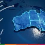 Digital illustration of a glowing blue map of Australia with data stream lines, representing the country drafting MLETR amendments for digital trade adoption.