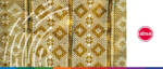 African textile art with geometric patterns and vibrant colours.