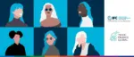 A stylized digital graphic of diverse women’s portraits in blue and teal tones, representing how the International Finance Corporation (IFC) supports women entrepreneurs in international trade.