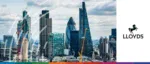 Skyline of the City of London financial district with Lloyds Bank logo, representing UK corporate market trends.