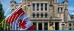 Canadian flag in front of the Parliament Buildings, symbolizing the launch of the C$360 million Canadian Climate and Nature Fund for Private Sector in Asia (CANFP) in partnership with the Asian Development Bank (ADB).