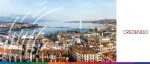 Aerial view of Geneva, Switzerland, featuring the Lake Geneva shoreline and Jet d