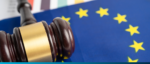 EU flag and gavel symbolising trade negotiations and legal actions.