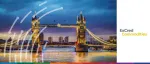 ExCred Commodities logo beside a night view of an illuminated Tower Bridge in London over the River Thames.