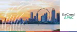 ExCred APAC event banner showcasing a panoramic sunset view of the Singapore business district and harbor.