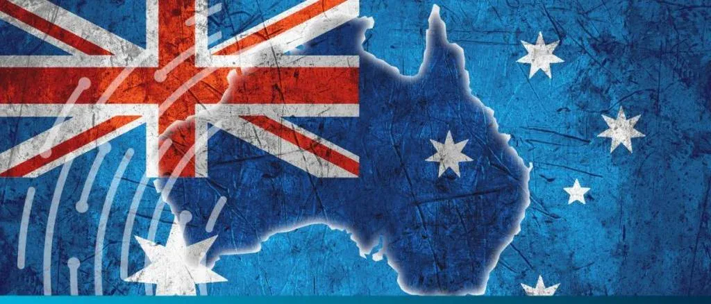 Australian flag overlay on a map of Australia with a weathered texture, representing Export Finance Australia's funding for global mining and rare earth projects.