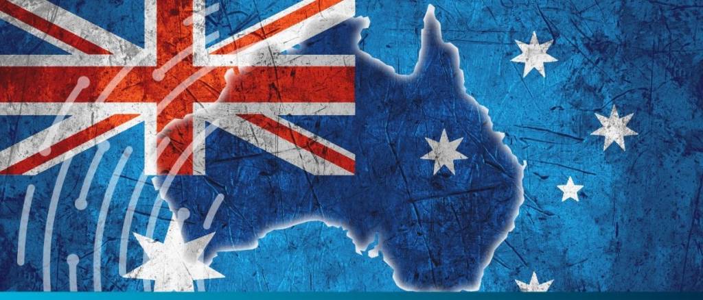 Grunge textured image of the Australian flag over the outline of Australia, symbolising Export Finance Australia funding rare earth projects in Brazil