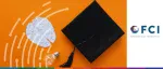 FCI logo next to a graduation cap, paper brain, and lightbulb on an orange background, representing the FCI Academy course on risk and fraud management.