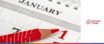 A close-up of a calendar marked January 1st with a red pencil, with Carbon Chain branding for a guide on the 2026 CBAM deadline.