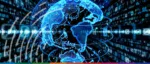 A glowing digital globe surrounded by binary code and data streams, representing the ICC DSI initiative to scale digital trade using Key Trade Documents and Data Elements (KTDDE).