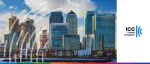 Daytime view of the Canary Wharf financial district skyline in London, featuring the HSBC and Barclays buildings, for the ICC United Kingdom 2024 event, Reimagining the Future of Trade.