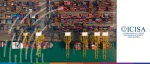 Top-down aerial view of a busy industrial shipping port with colorful cargo containers and large crane ships for the ICISA Surety Week 2025.