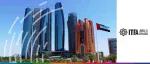 Modern skyscrapers and the UAE national flag in Abu Dhabi for the ITFA 49th Annual Conference 2023, organized by the International Trade and Forfaiting Association.