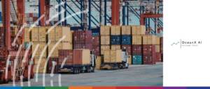Container yard with stacked shipping containers and cranes at a port.