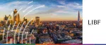 LIBF logo beside a sunset aerial view of the City of London featuring The Shard and modern skyscrapers.