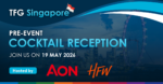 Attendees networking at the pre-event cocktail hosted by Aon and HFW.