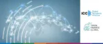 A global map with glowing network nodes and connecting arcs featuring the ICC Digital Standards Initiative and Trade Finance Global logos to represent international digital trade standards.