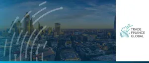 Trade Finance Global logo beside a twilight aerial view of the London city skyline.