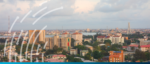 Cityscape of Nigeria with financial and trade infrastructure elements.