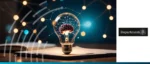 A glowing brain inside a lightbulb linked to an AI network, representing the human advantage in an AI-driven industry and the value of human insight