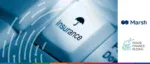 A close-up of a white computer keyboard featuring a key with an umbrella icon and the word "Insurance," with the Marsh and Trade Finance Global logos, illustrating credit insurance for the energy transition.