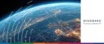 A digital global map from space showing glowing, interconnected maritime trade routes and shipping data hubs, featuring the Windward "The Power of Maritime AI" logo.