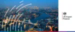 UK Export Finance event banner featuring an illuminated evening view of London