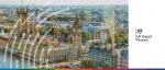 UK Export Finance logo beside a bright daytime view of the Palace of Westminster and Big Ben in London.