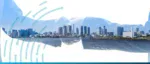 Double-exposure of a handshake and city skyline, representing US duties on international steel imports.
