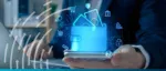 A glowing digital wallet icon hovering over a smartphone held by a professional, symbolizing secure digital payments and fintech innovation in trade finance.