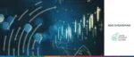 Abstract financial data visualization with glowing candlestick charts and trend lines, featuring the A&O Shearman and Trade Finance Global logos.