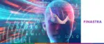Conceptual digital illustration of artificial intelligence with a human head silhouette, binary code, and mathematical equations, featuring the Finastra logo.