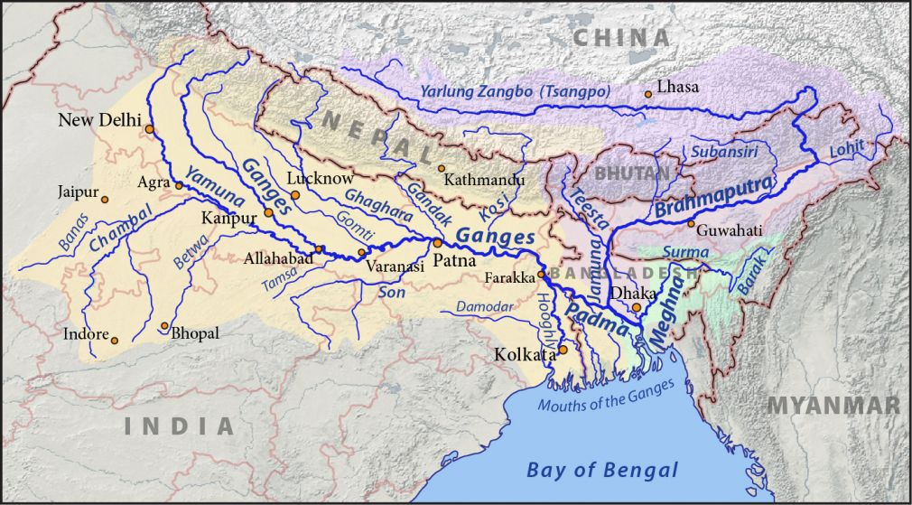 Ganges River and Bangladesh map highlighting internal instabilities affecting trade.