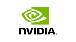 This is the official corporate logo for NVIDIA. The image features a stylized green "spiral eye" or "all-seeing eye" icon partially enclosed in a green square. Below the graphic, the company name "NVIDIA" is written in a bold, black, sans-serif typeface, followed by a registered trademark symbol (®).